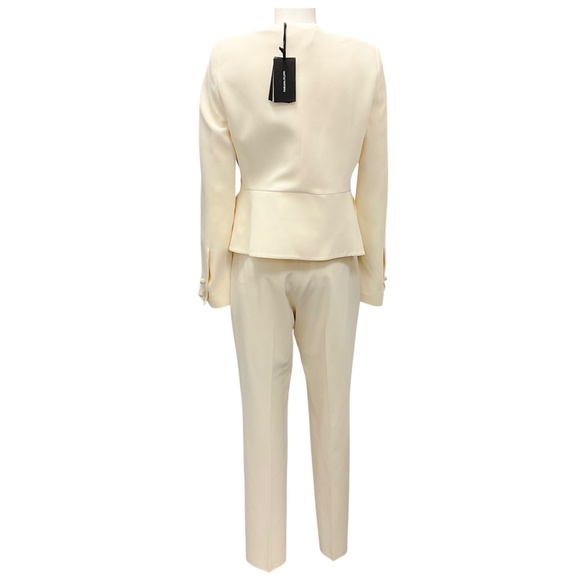 FABIANA FILIPPI IVORY EMBELLISHED OPEN FRONT CADY JACKET AND STRAIGHT LEG TAILOR - Picture 3 of 6